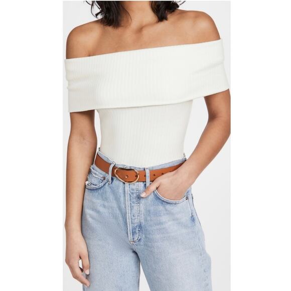 Mara Hoffman Off the Shoulder Ribbed Knit Bodysuit Cream 3XL - Picture 1 of 10